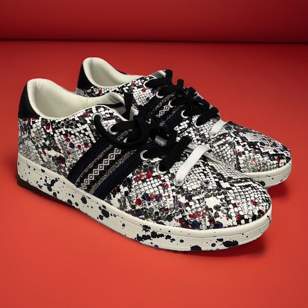 Desigual Sneakers Womens Sz 8 Cosmic Exotic Snake Paint Splatter Pattern Shoesโ